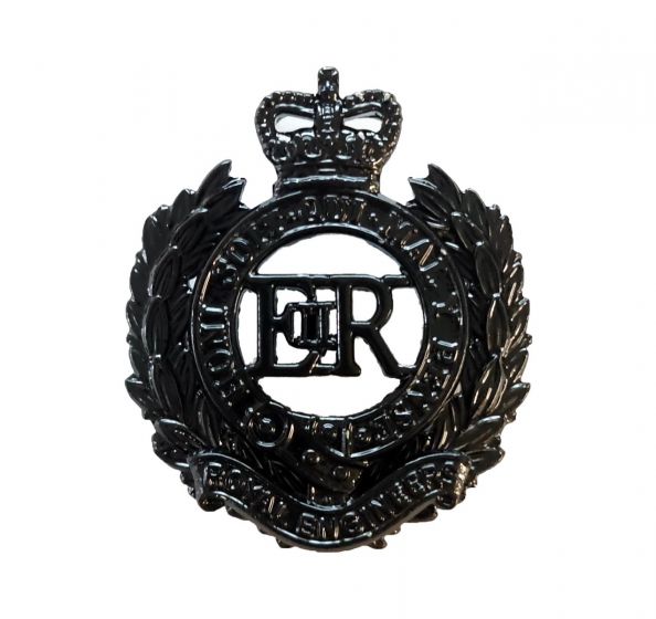 Black Royal Engineers Cap / Beret Badge (Issue Badges Coated Black)