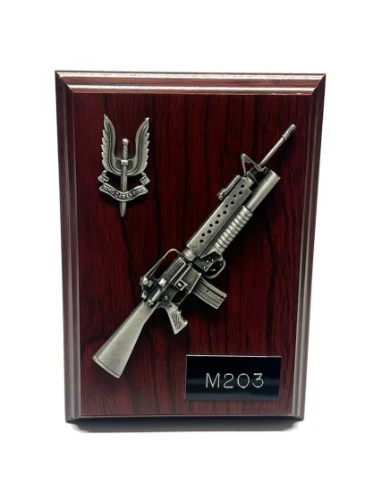 SAS Plaque M203  Rifle and Cap Badge in Pewter (6" x 4")