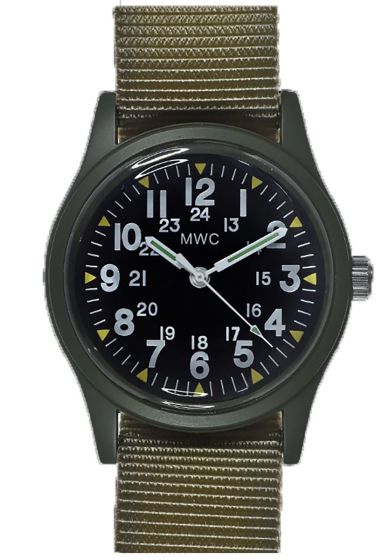 MWC-Classic-1960s-70s-Pattern-Olive-Drab-Vietnam-Watch-on-Khaki-Strap