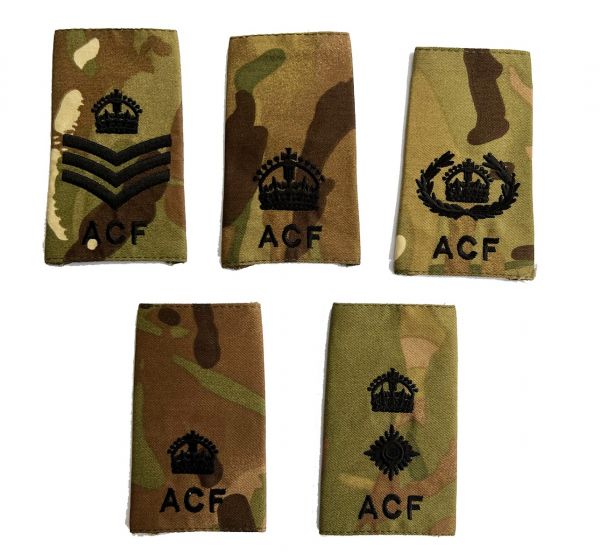 Pair ACF MTP Rank Slides Epaulettes - Black Thread - Kings Crown (Army Cadet Force)