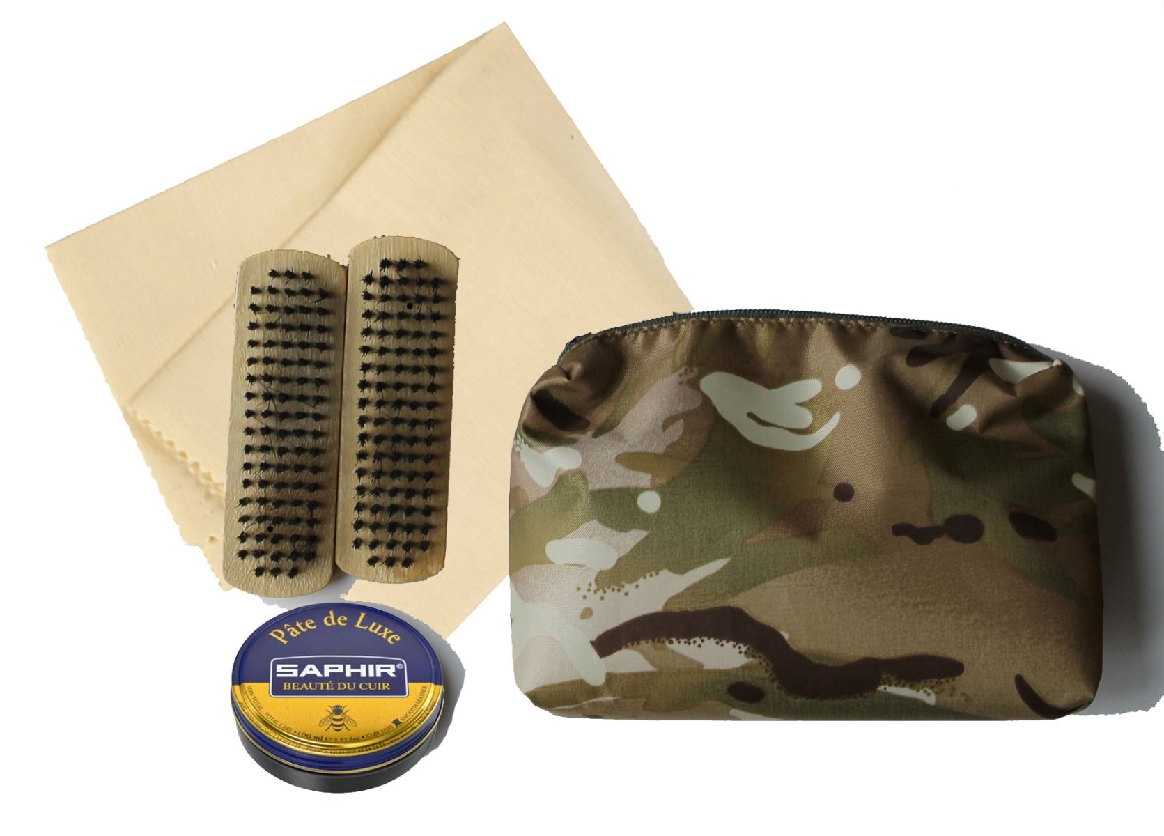 Boot Shoe Cleaning Kit Black SAPHIR Polish Selvyt Cloth MTP Multicam Pouch