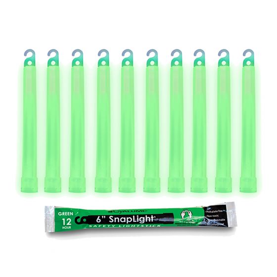 Box of 10 (Ten) 12 Hour 6” SnapLight (15cm) Green lightstick (Cyalume® Branded)