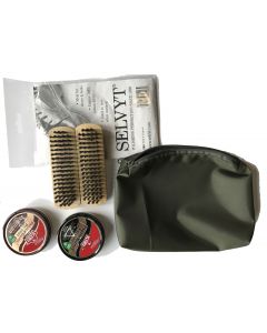 Military Boot Care Kit (Zipped Green Pouch, Black and Tan KIWI Parade Gloss, Selvyt + 2 Brushes)