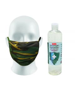 Camouflage Face Mask + 500ml Extra Strength Hand Sanitiser (80% Alcohol)