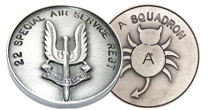 A Sqn Bug Emblem - SAS 22 Special Air Service Regiment Coin pair